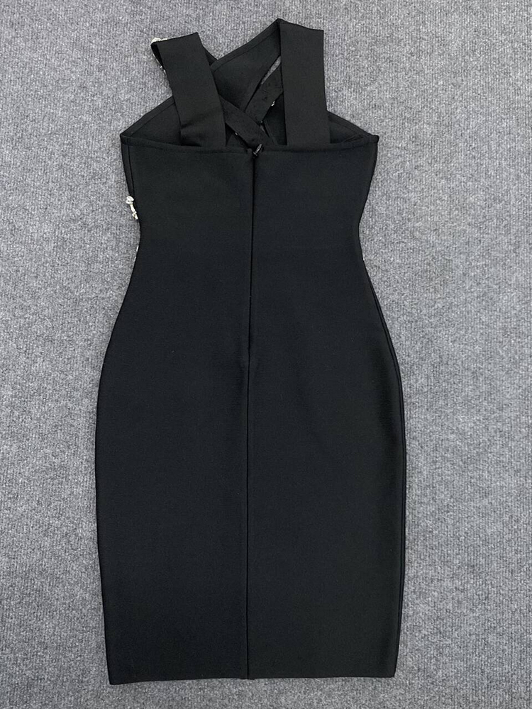 TWOTWINSTYLE Sexy Hollow Out Spliced Diamonds Women Slim Dresses
