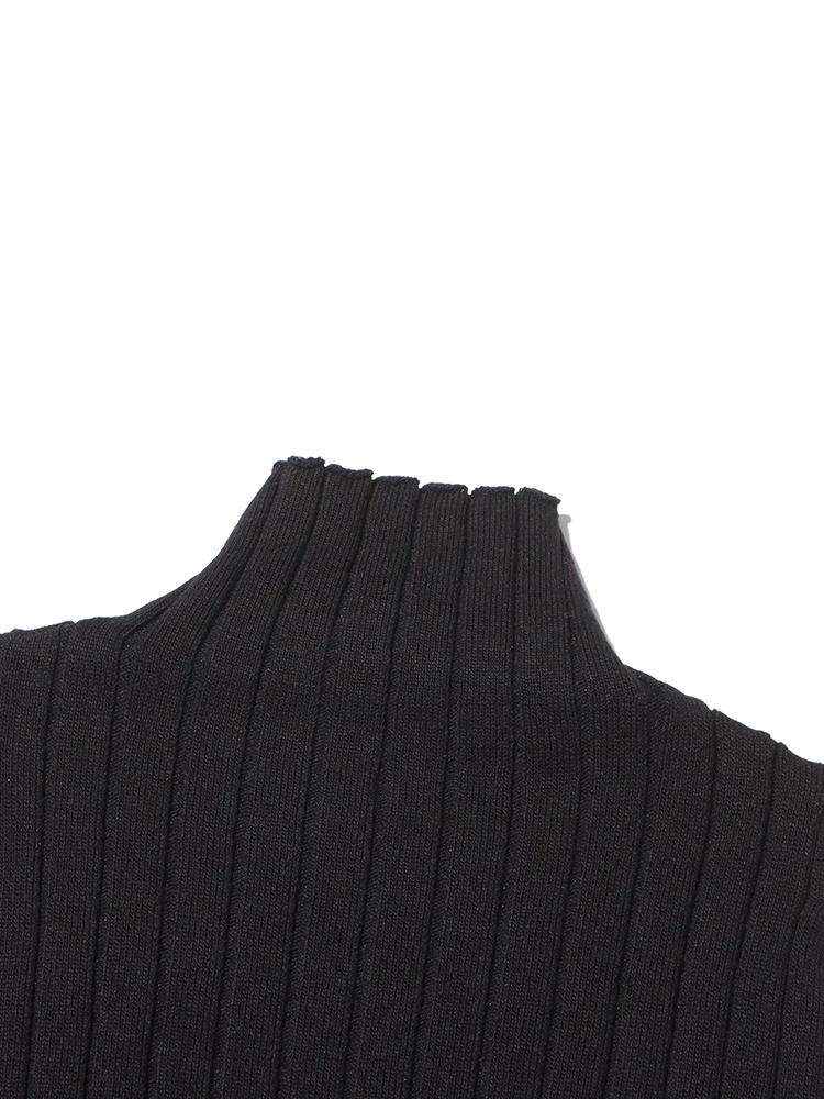 TWOTWINSTYLE Solid Minimaliat Elegant Sweater For Women Turtleneck Sleeveless High Waist Slimming Split Long Sweaters Female New