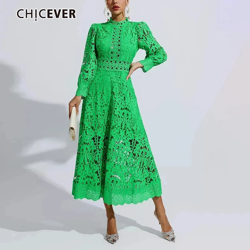 CHICEVER minimalist Elegant Hollow Out Midi Women Dresses