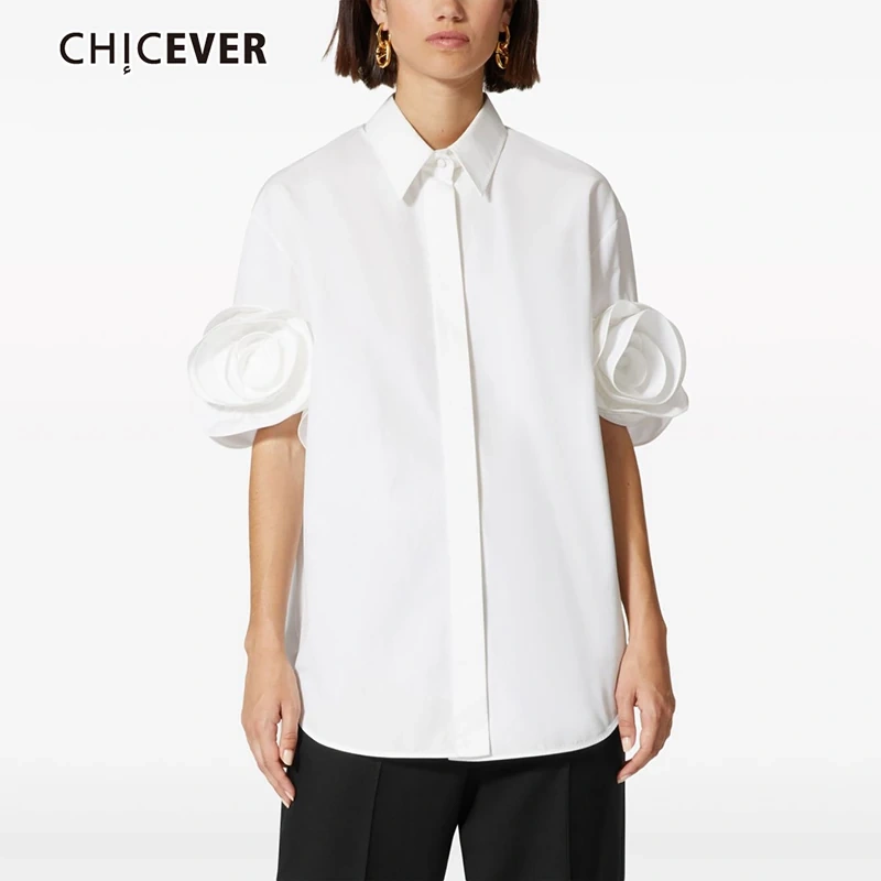 CHICEVER Patchwork Appliques Casual solid Blouses Female