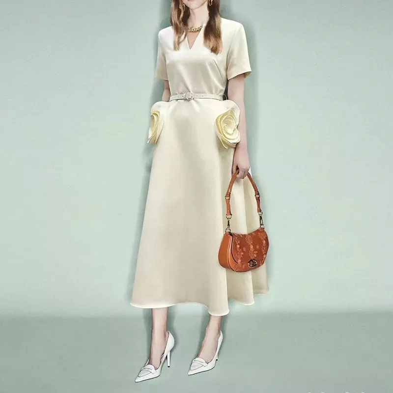 CHICEVER Solid Patchwork Floral Dresses For Women