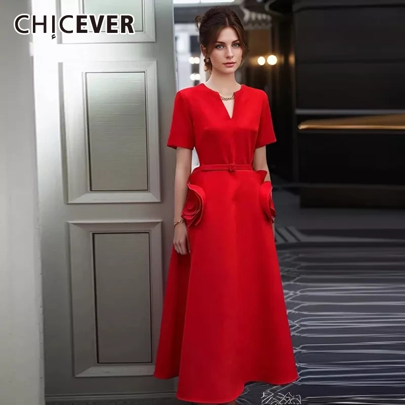 CHICEVER Solid Patchwork Floral Dresses For Women
