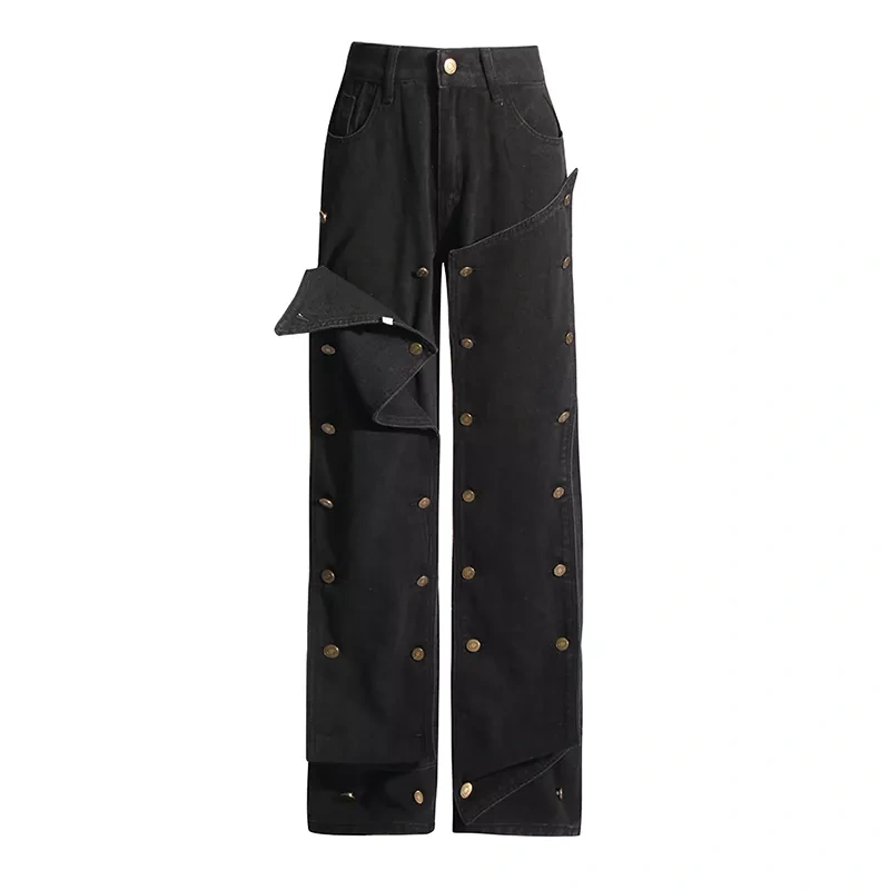 CHICEVER Patchwork Button Fashion Loose Jeans For Women