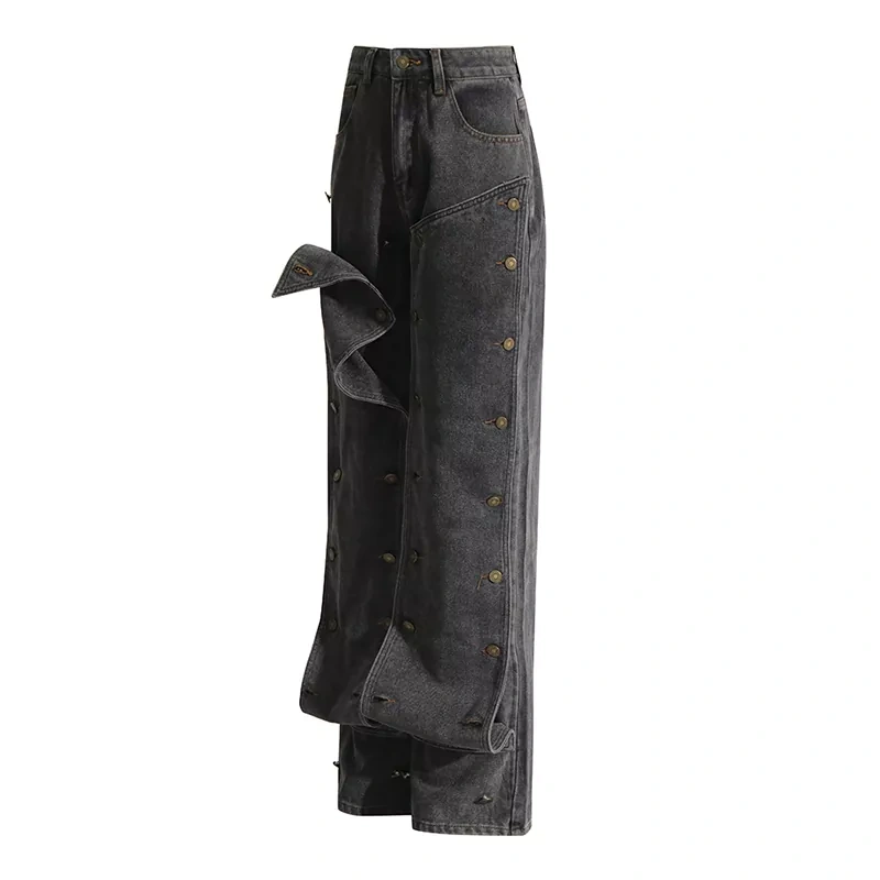 CHICEVER Patchwork Button Fashion Loose Jeans For Women