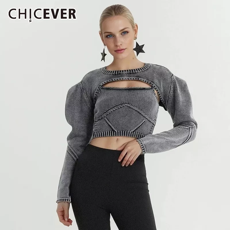 CHICEVER Knitted Solid Two Piece Sets For Women