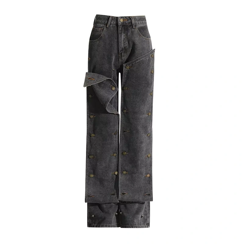 CHICEVER Patchwork Button Fashion Loose Jeans For Women