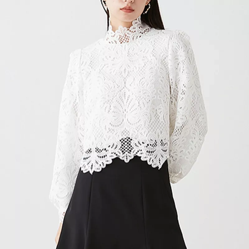 CHICEVER  Patchwork Lace Shirt For Women