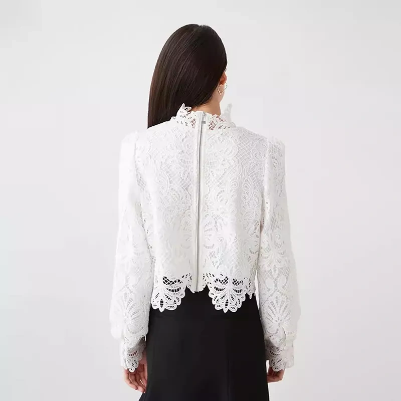 CHICEVER  Patchwork Lace Shirt For Women