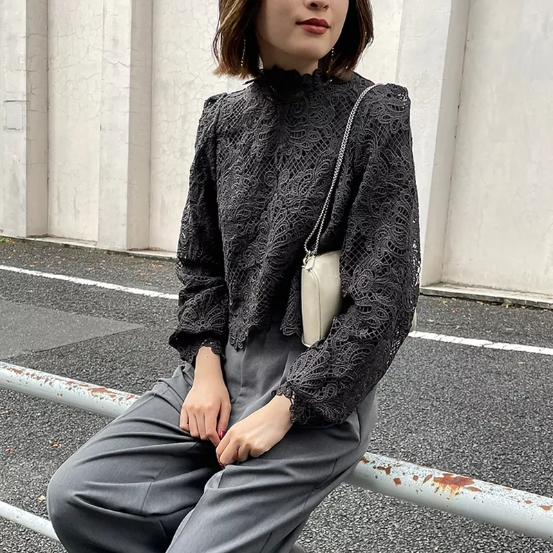 CHICEVER  Patchwork Lace Shirt For Women