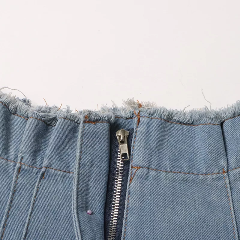 CHICEVER Vintage Colorblock Denim Wide Leg Jeans For Women
