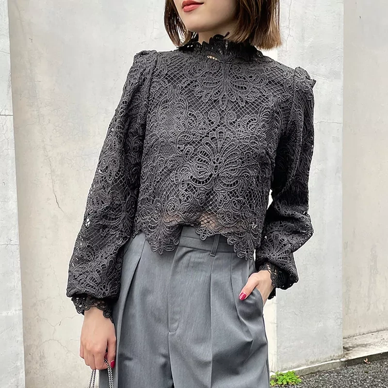 CHICEVER  Patchwork Lace Shirt For Women
