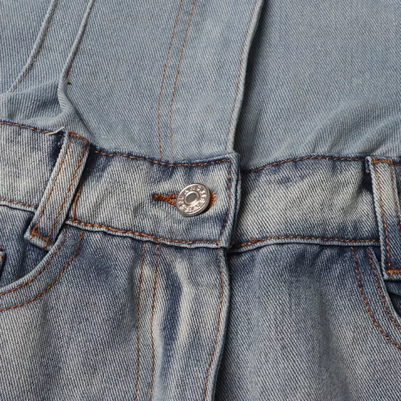 CHICEVER Vintage Colorblock Denim Wide Leg Jeans For Women