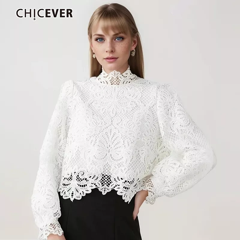 CHICEVER  Patchwork Lace Shirt For Women