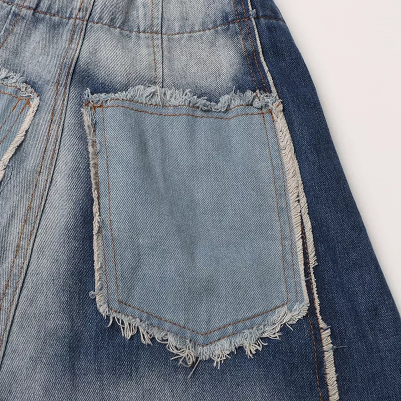 CHICEVER Vintage Colorblock Denim Wide Leg Jeans For Women