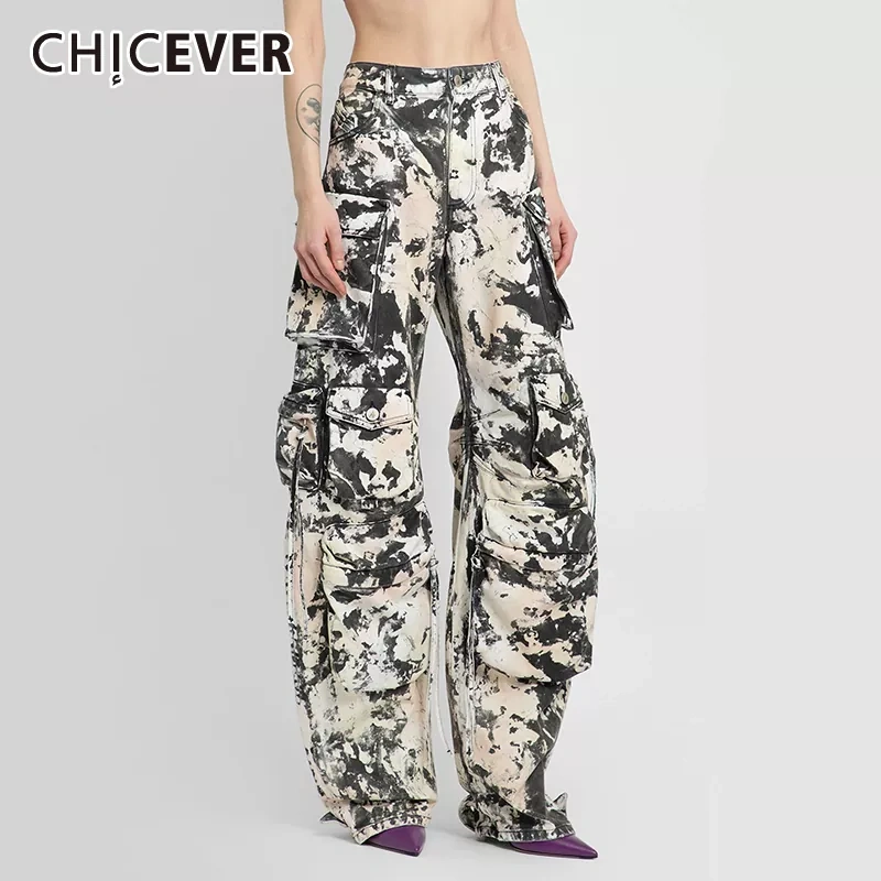 CHICEVER Streetwear Colorblock Cargo Jeans