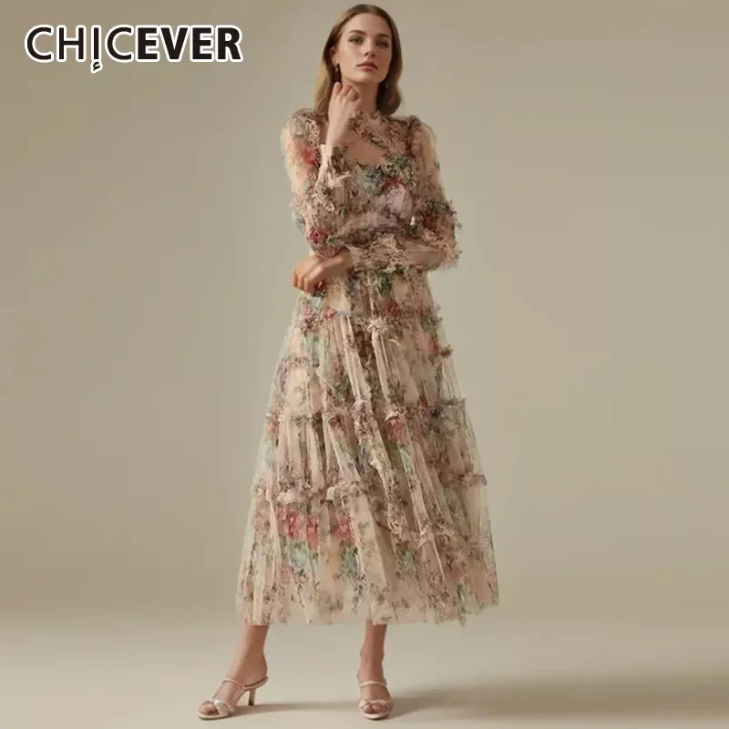 CHICEVER Elegant Print Midi Dresses