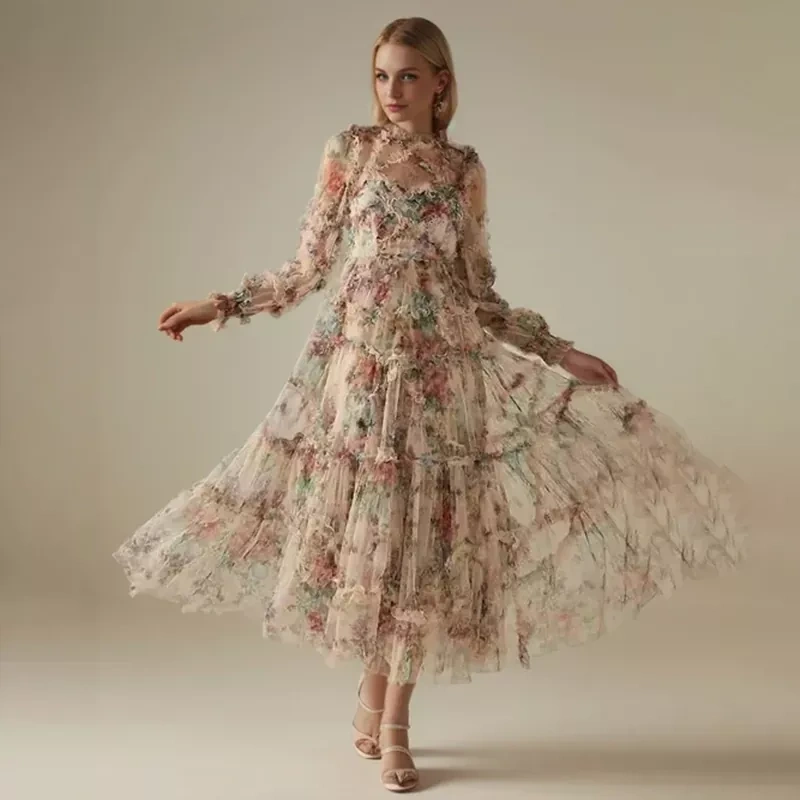 CHICEVER Elegant Print Midi Dresses