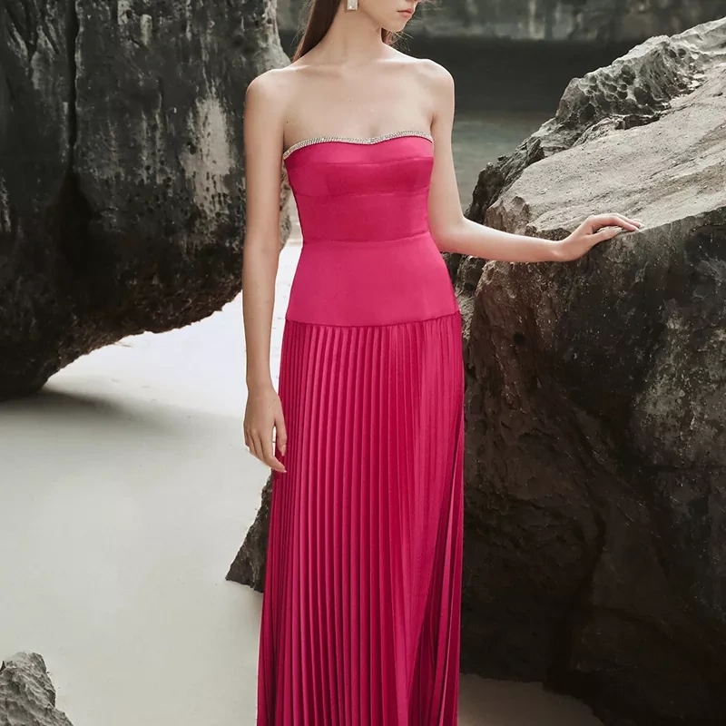 CHICEVER Temperament Strapless Dress For Women