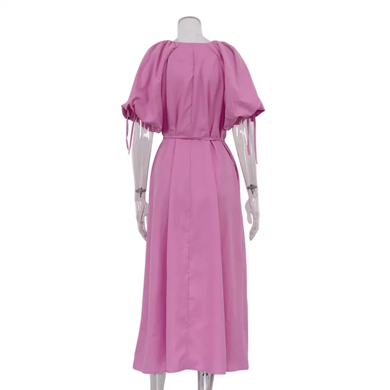CHICEVER Minimalist Patchwork Pockets Folds Loose Summer Long Dress