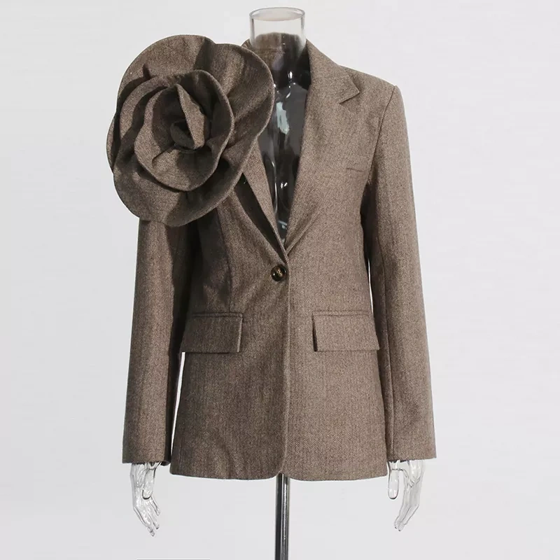 CHICEVER Patchwork Appliques Temerament Loose Solid Coat For Women