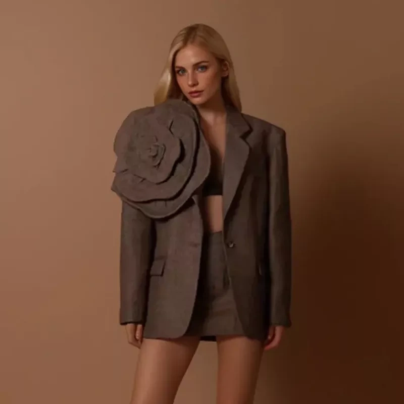 CHICEVER Patchwork Appliques Temerament Loose Solid Coat For Women
