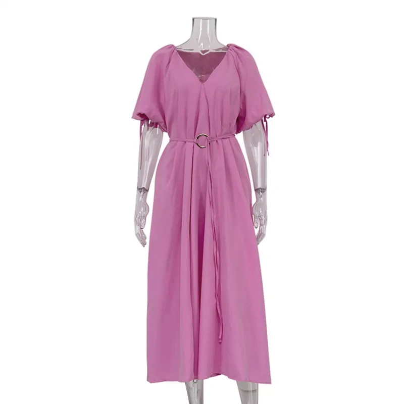 CHICEVER Minimalist Patchwork Pockets Folds Loose Summer Long Dress