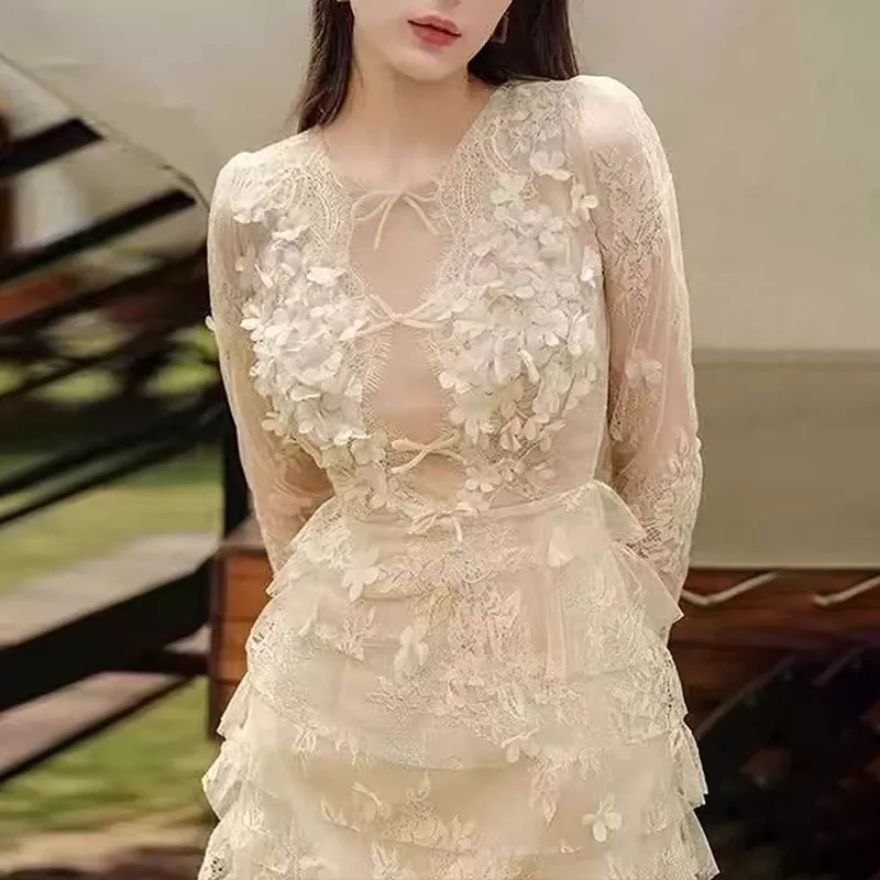 CHICEVER Embroidery Slimming Solid Patchwork Folds Mini Dresses Summer