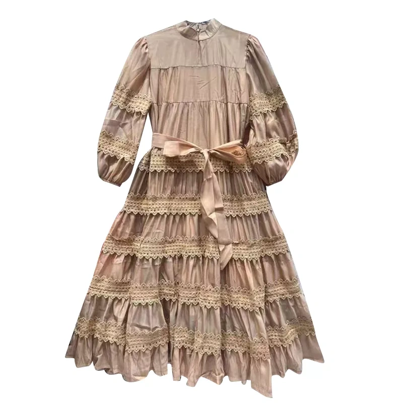 CHICEVER Elegant Solid Patchwork Belt Dresses For Women