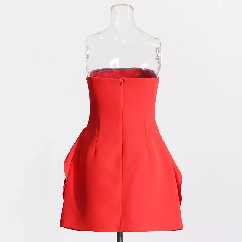 CHICEVER Solid Patchwork Appliques Temperment Dresses For Women
