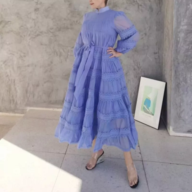 CHICEVER Elegant Solid Patchwork Belt Dresses For Women