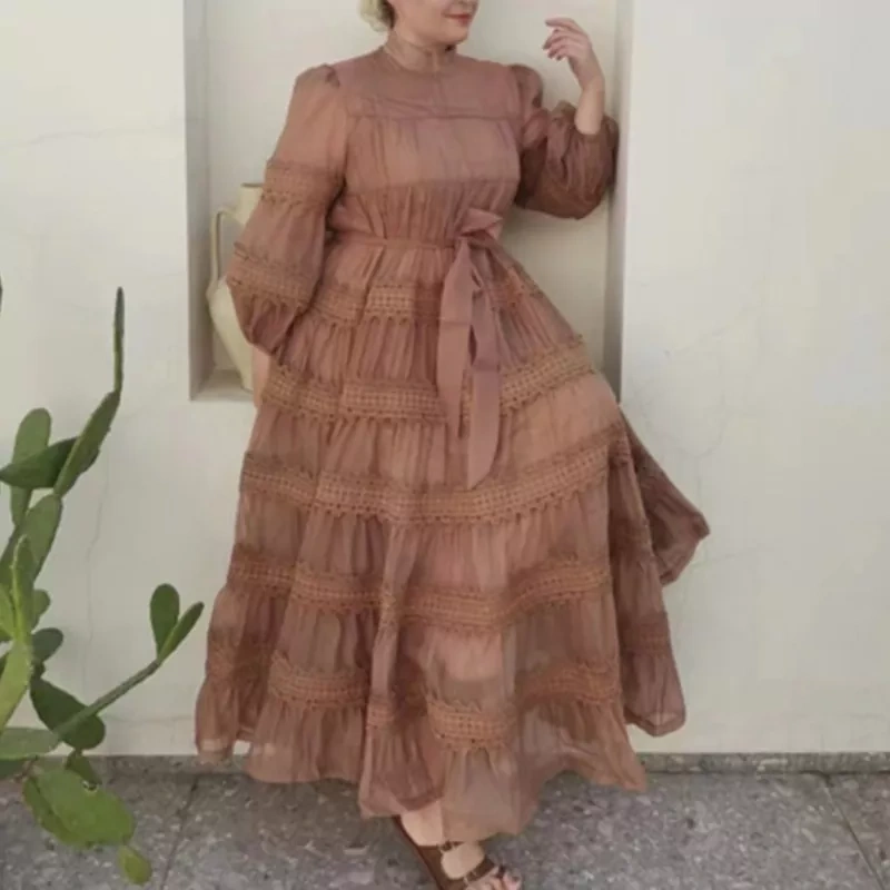 CHICEVER Elegant Solid Patchwork Belt Dresses For Women