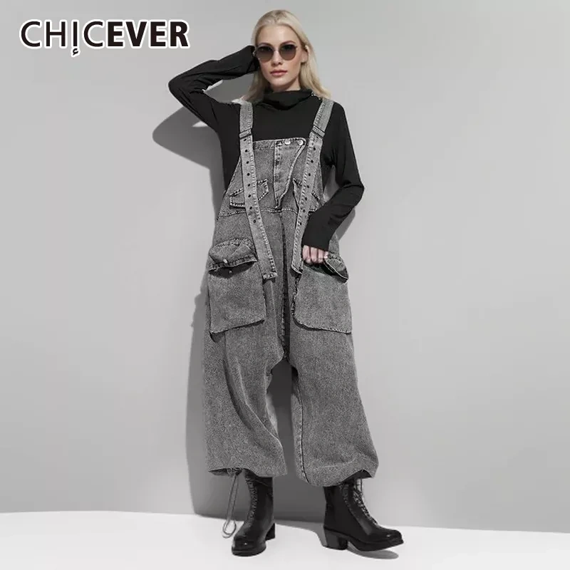 CHICEVER Streetwear Denim Jumpsuits