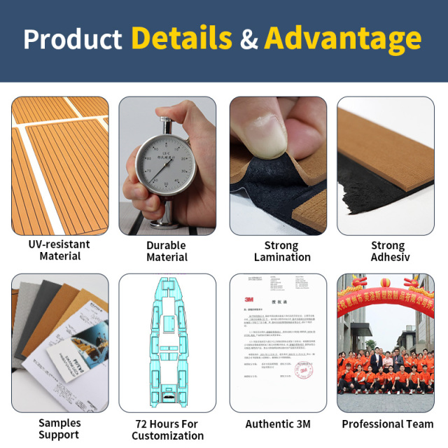 94x47 inch EVA Foam Boat Flooring Mat Faux Teak Sea Decking Marine Carpet Boat Decking Mat Non-Slip Self-Adhesive