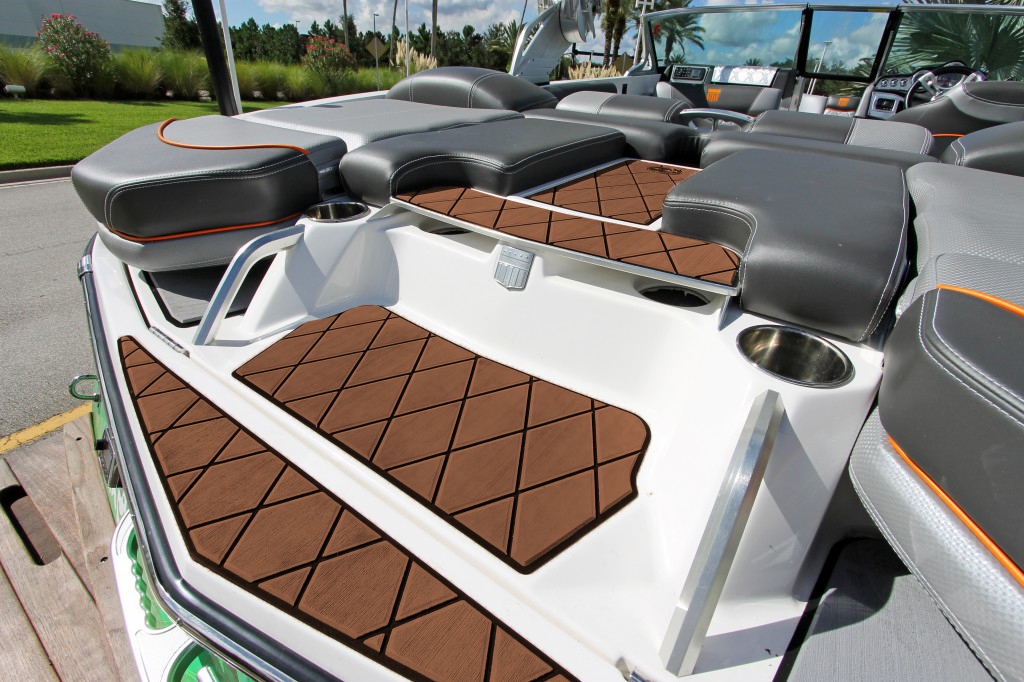 EVA Marine Flooring with 3M Adhesive on Boat Deck, No Tools Required for Simple Installation, Ensures Durability, UV Resistance, and Waterproofing.