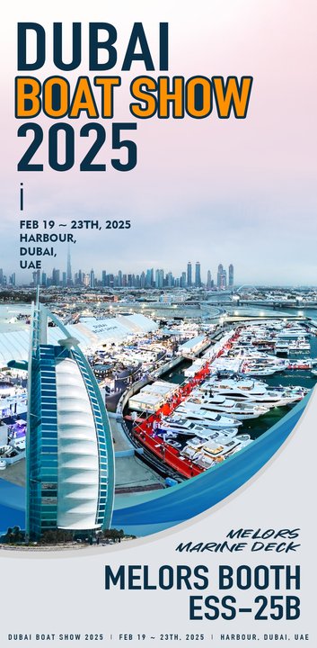 Melors booth at Dubai Boat Show 2025 showcasing EVA/PE boat flooring