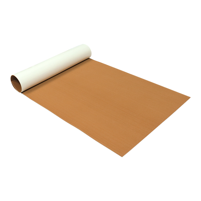 Teak-style marine flooring with a natural wood look, offering durability and a non-slip surface for boat decks.