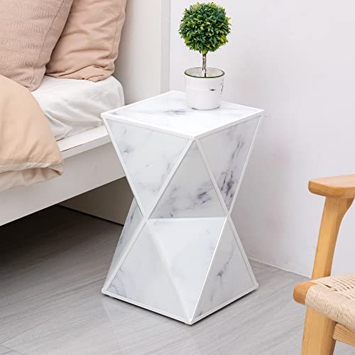 White Marbel Nightstand  - Sofa Side Table Glass End Table White Bed Side Table Modern Nightstand Small Bedside Table for Home Decor Bedroom Living Room