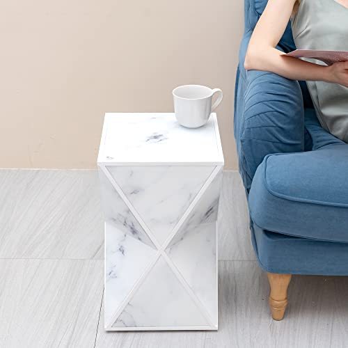 White Marbel Nightstand  - Sofa Side Table Glass End Table White Bed Side Table Modern Nightstand Small Bedside Table for Home Decor Bedroom Living Room