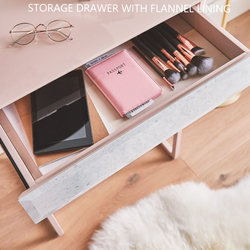 Metal Frame Style Makeup Vanity Table - 1-Drawer Simple Corner Dressing Table  -Tempered Glass Surface