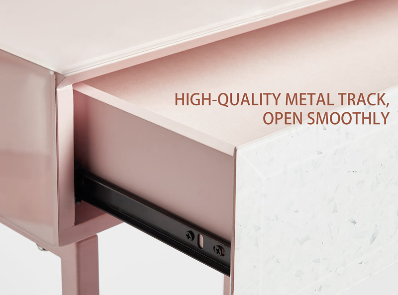 Metal Frame Nightstand with 2 Drawers - Durable Glass Surface & Pink Bedside Table for Bedroom/Small Space