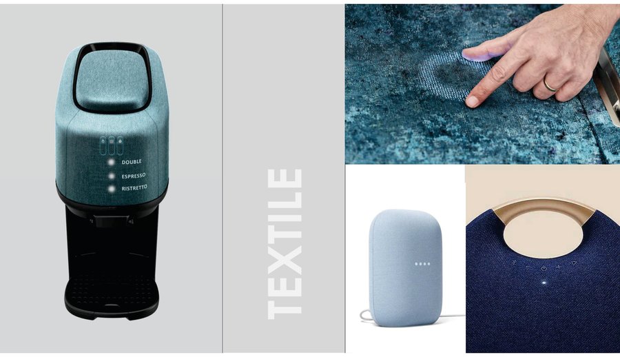 Textile material spread &mdash; textile-finish coffee machine with texture and application details