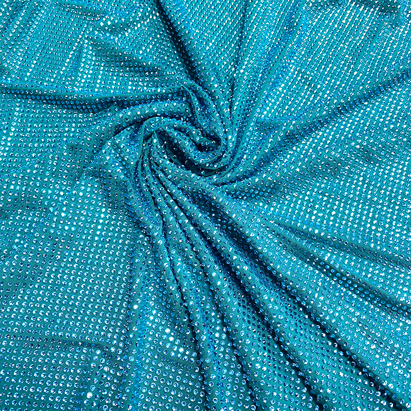 SS10 Lake Blue Rhinestone Fabric Supplier
