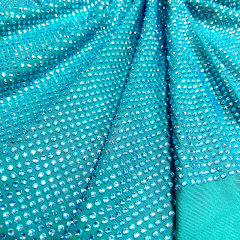 SS10 Lake Blue Rhinestone Fabric Supplier