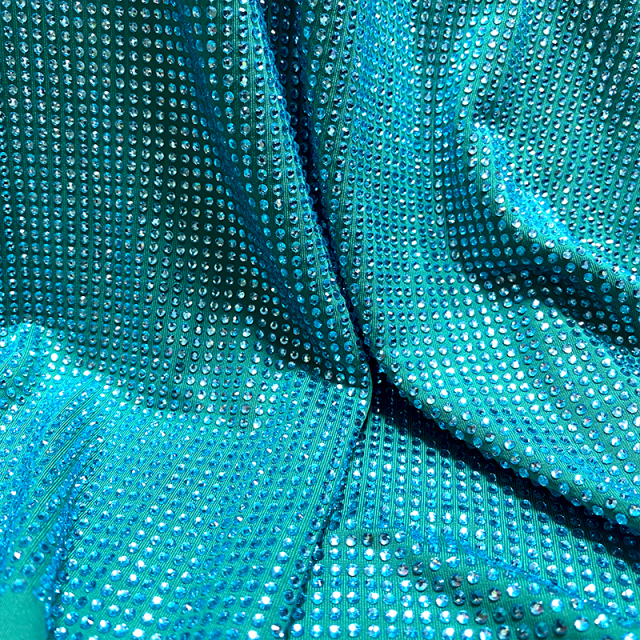 SS10 Lake Blue Rhinestone Fabric Supplier
