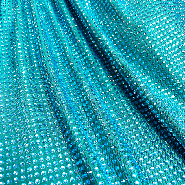SS10 Lake Blue Rhinestone Fabric Supplier