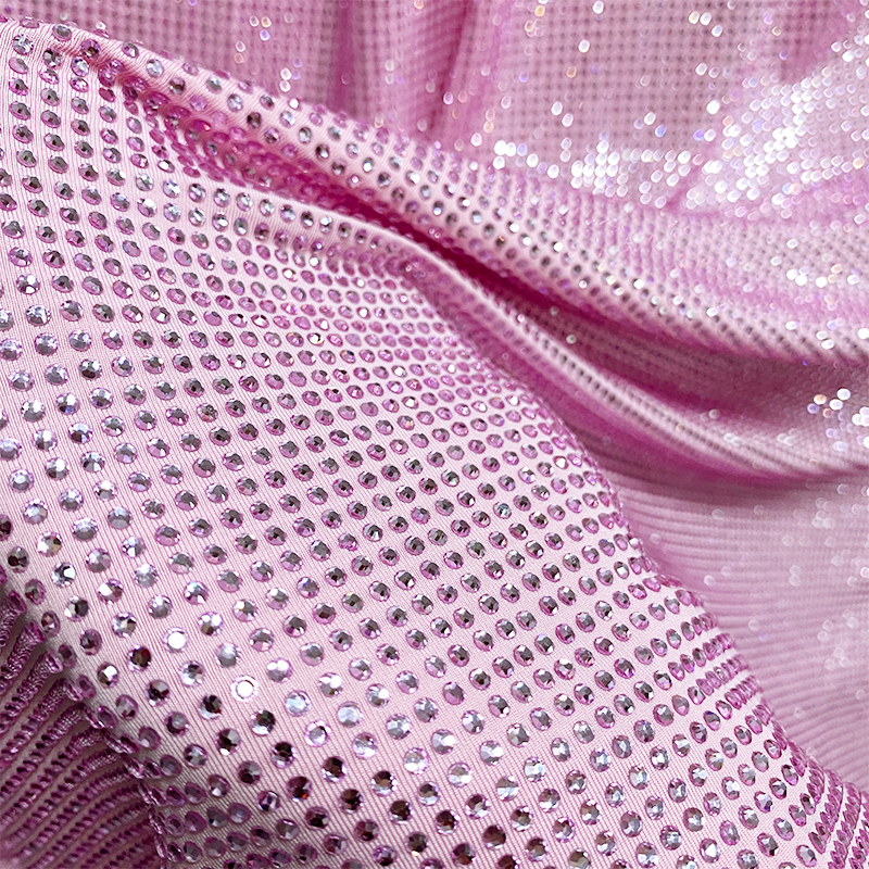 SS10 180g Light Pink Rhinestone Fabric Custom