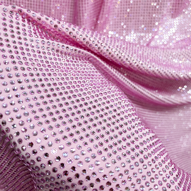 SS10 180g Light Pink Rhinestone Fabric Custom