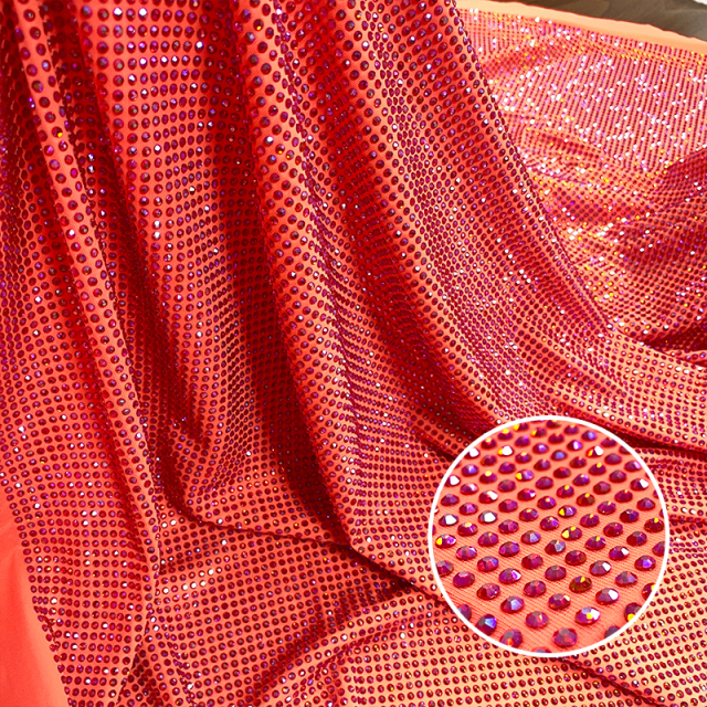 SS10 Orange AB Color Rhinestone Fabric Custom