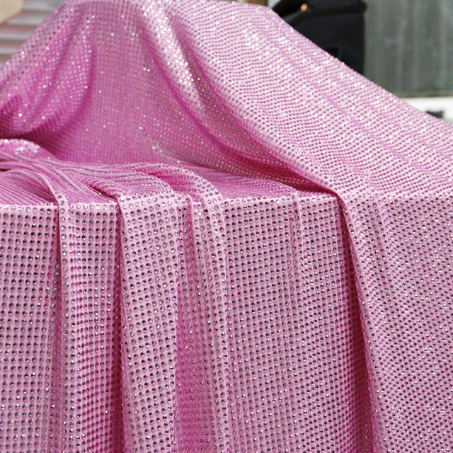 SS10 180g Light Pink Rhinestone Fabric Custom