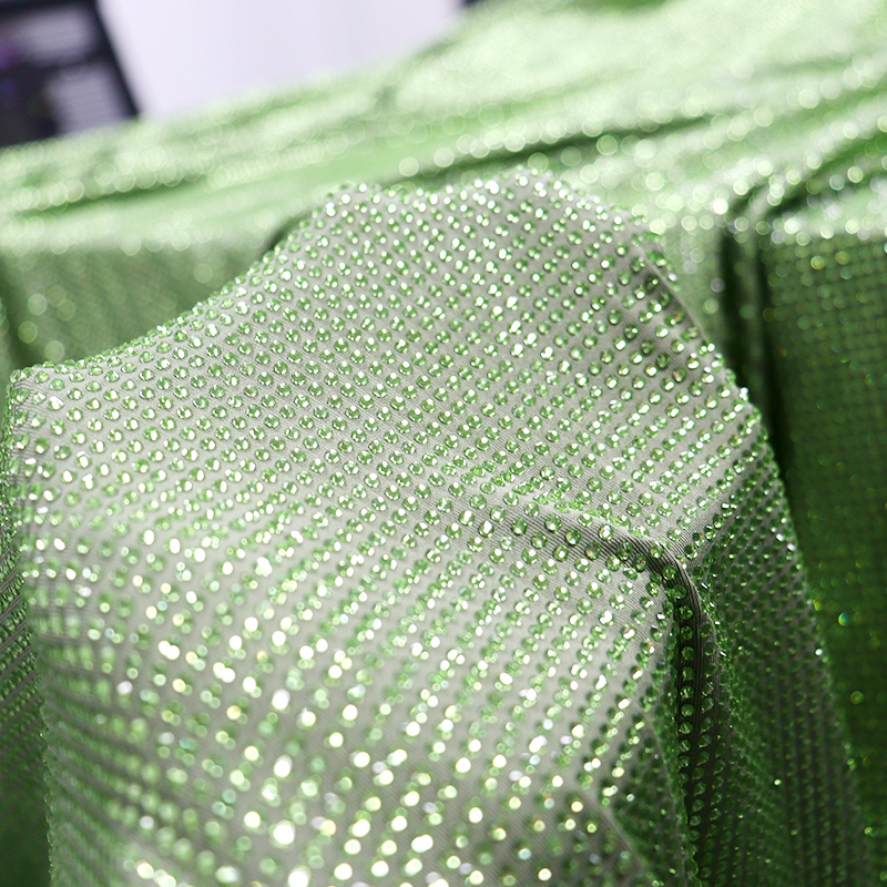 SS8 Light Green Rhinestone Fabric Custom